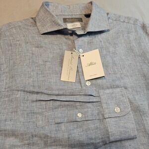 Daniel Cremieux Signature x Albini Large Blue Grey Long Slv Linen Shirt NWT L935